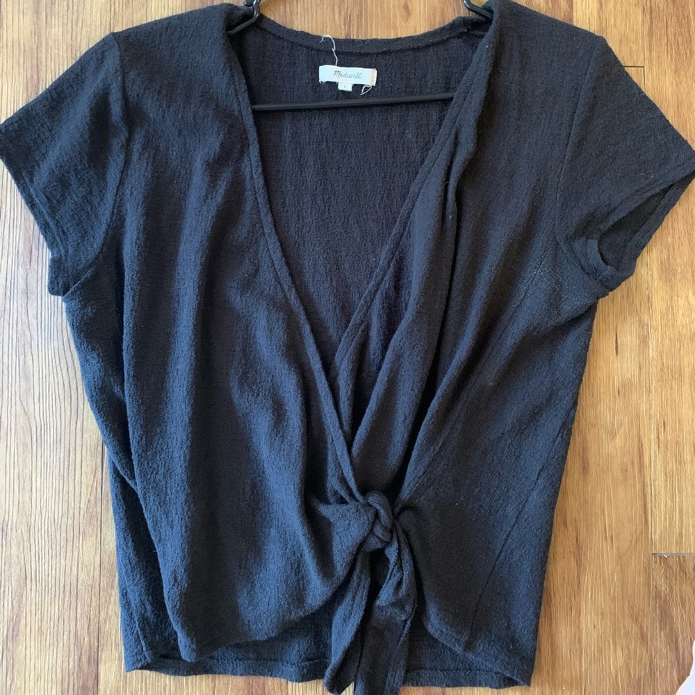 Madewell black Texture & Thread Wrap-Tie Top in M